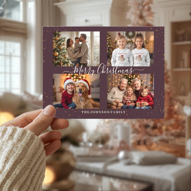 Elegant Four Photo Christmas Card Helg Vykort (Skapare uppladdad)