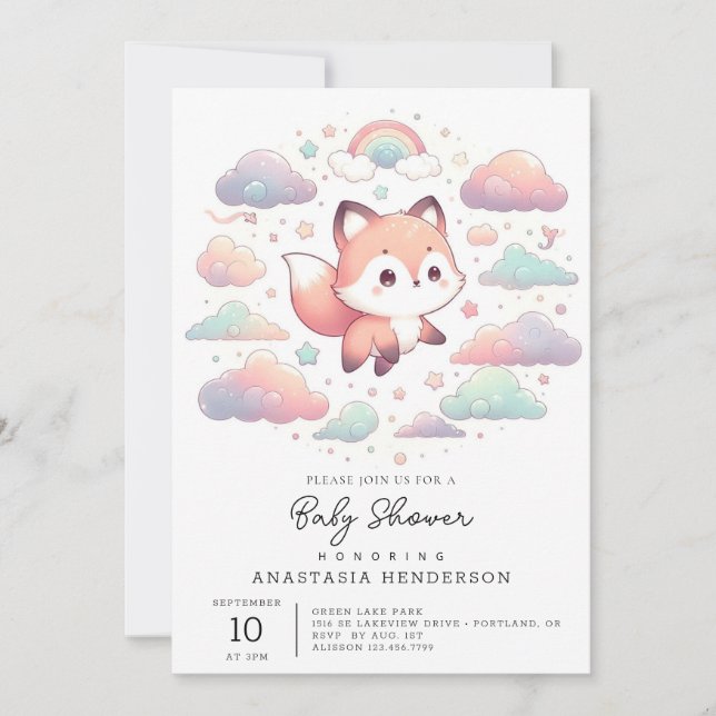 Elegant Fox Baby Shower Inbjudningar (Framsida)