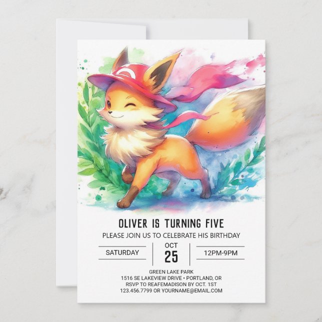 Elegant Fox Birthday Inbjudningar (Framsida)