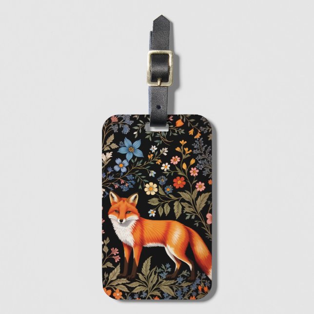 Elegant Fox Svart Färgrik Blomma Bagagebricka (Framsida vertikal)
