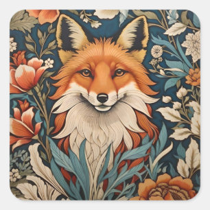 Elegant Fox William Morris Inspired Blommigt Fyrkantigt Klistermärke