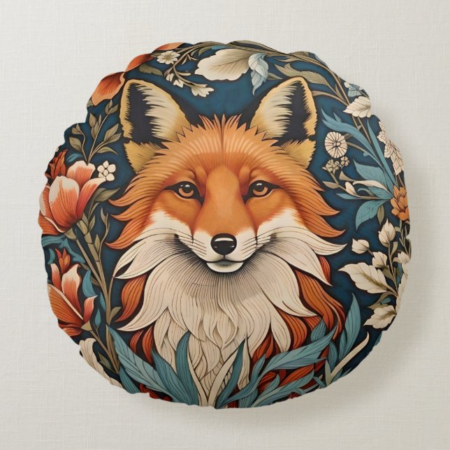 Elegant Fox William Morris Inspired Blommigt Rund Kudde (Framsidan)