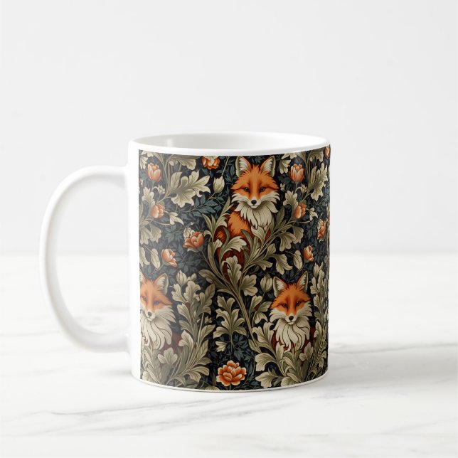 Elegant Foxes William Morris Inspired Mönster Kaffemugg (Vänster)