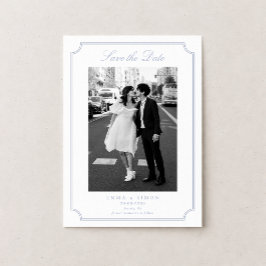 Elegant Frame Blue Photo Save the Date Tack Kort