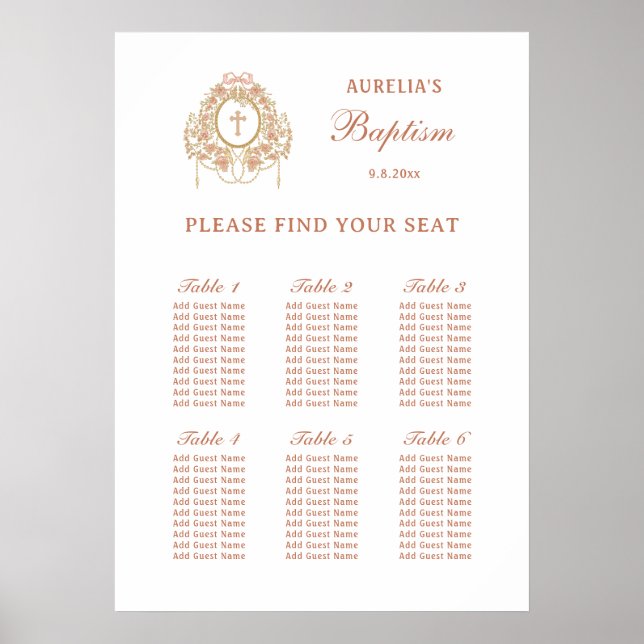 Elegant Frame Holy Cross Baptism Seating Chart Poster (Framsidan)