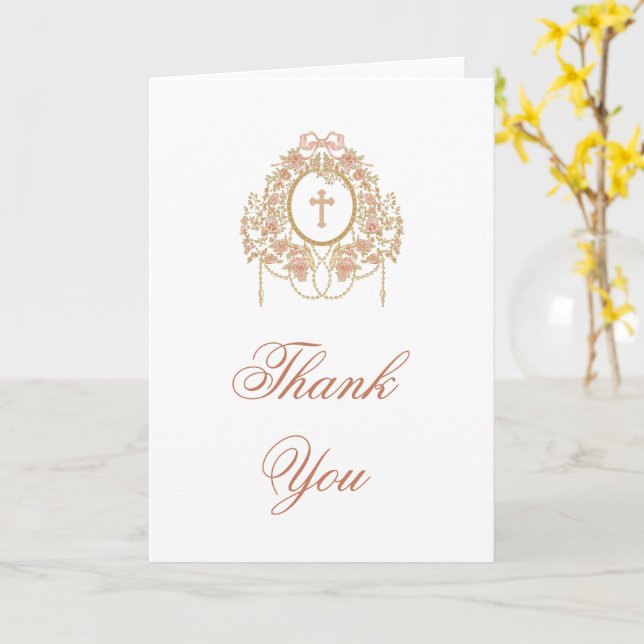 Elegant Frame Holy Cross Religious Thank You Kort (Gul blomma)