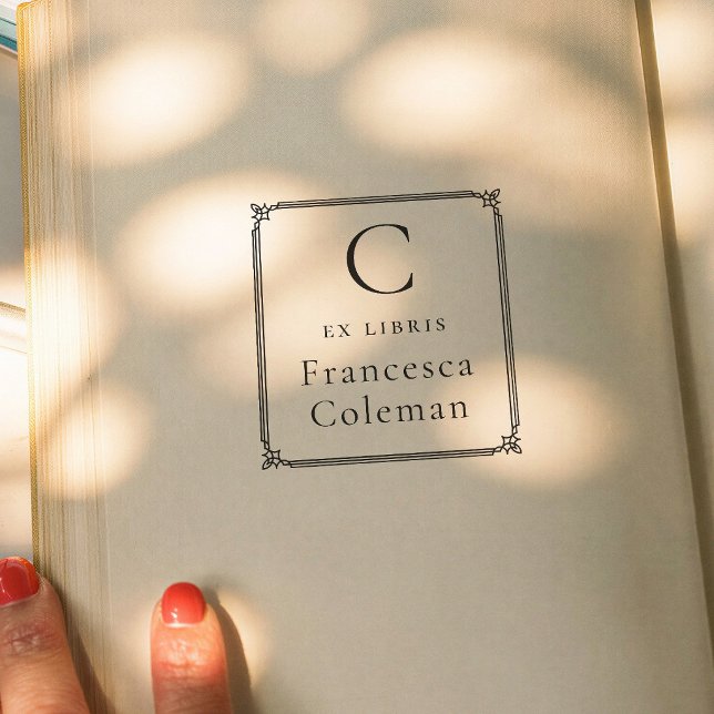 Elegant Frame Modern Monogram Ex Libris Book Självfärgande Stämpel (Skapare uppladdad)