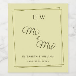 Elegant Frame on Celestial Yellow Monogram Wedding Vinflaska Etikett