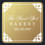 Elegant Framed Faux Gold Foil Business Stickers Fyrkantigt Klistermärke<br><div class="desc">Elegant,  enkel,  ramad utformning i vit och faux guld-folie. Enkel att anpassa med egen text! Underbar för bagerier,  hembakade varor,  blomsterbutiker,  bröllop,  party,  märkre med mera!</div>