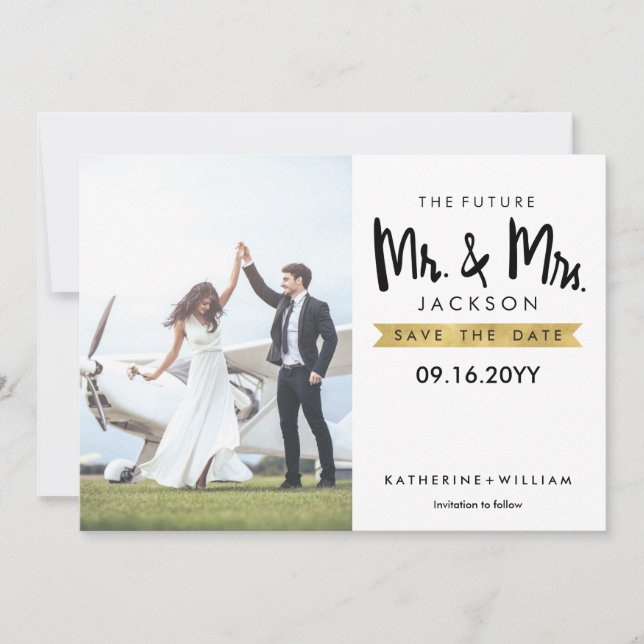 Elegant Framtida Mr. och Mrs. Save the Date Card Spara Datumet (Framsida)