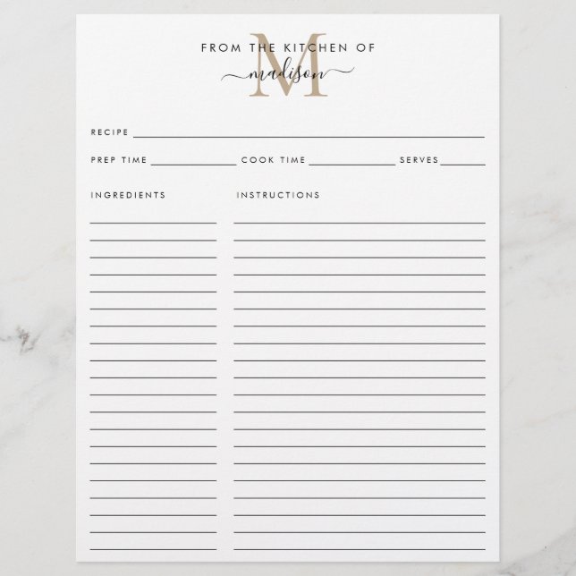 Elegant från köket i Guld Monogram Recipe (Framsida)