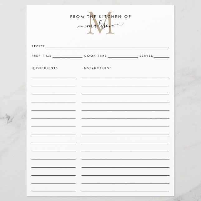 Elegant från köket i Guld Monogram Recipe (Framsida)
