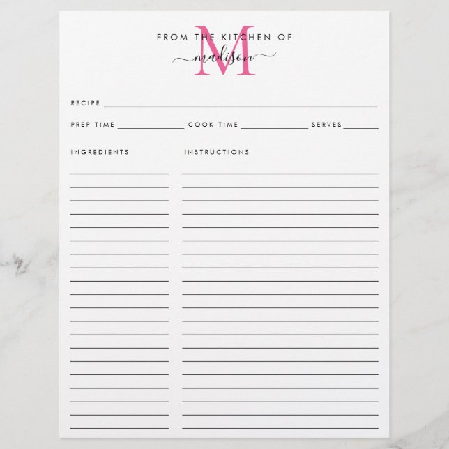 Elegant från Rosa Monogram Recipe i köket (Framsida)