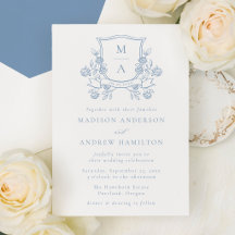 Elegant fransk blå blomstermönster med monogram va