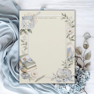 Elegant fransk blå blomsterritning personlig brevhuvud