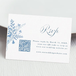 Elegant fransk blå botanisk bröllops QR-kod RSVP Tilläggskort