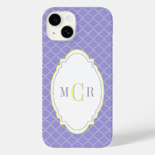 Elegant fransk blå gul damaskmönster monogram