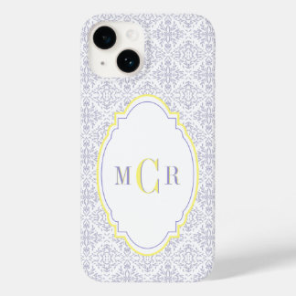 Elegant fransk blå gul Damaskus-mönster monogram