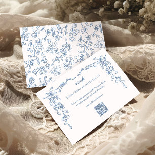 Elegant fransk blå QR-kod vintage bröllop OSA Kort