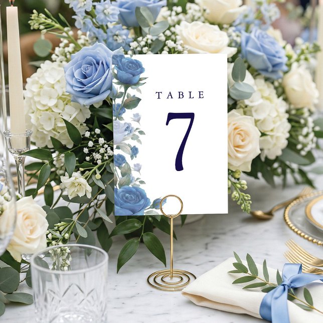 Elegant fransk blå ros akvarell bröllop bordsnummer (Elegant blue rose table numbers for a stunning reception! 💙✨)