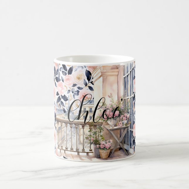 Elegant fransk blå rosa Paris  Kaffemugg (Center)