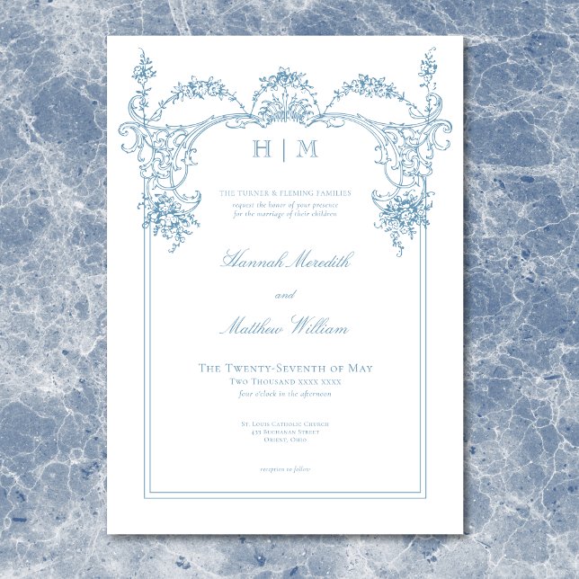 Elegant fransk blå viktoriansk chinoiserie bröllop inbjudningar (Elegant French Blue Victorian Chinoiserie Wedding Invitation)