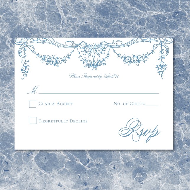 Elegant fransk blå viktoriansk chinoiserie bröllop OSA kort (Elegant French Blue Victorian Chinoiserie Wedding RSVP Card)