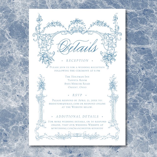 Elegant fransk blå viktoriansk chinoiserie bröllop tilläggskort (Elegant French Blue Victorian Chinoiserie Wedding Enclosure Card)