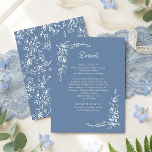 Elegant fransk blå vintage blomsterbröllop tilläggskort