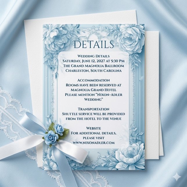 Elegant fransk blå vit blomster shabby chic inredn tilläggskort (Elegant French Blue White Floral Shabby Chic Decor Enclosure Card)