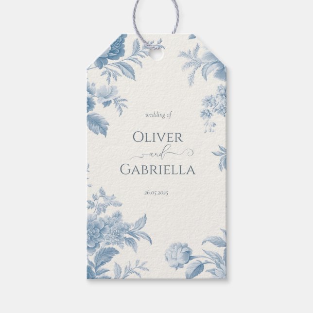 Elegant Fransk - bläddra Blommigt Bröllop Presentetikett (Framsidan)