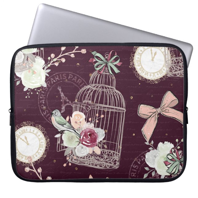 Elegant Fransk Blommigt Bird Cage Laptop Fodral (Framsidan)