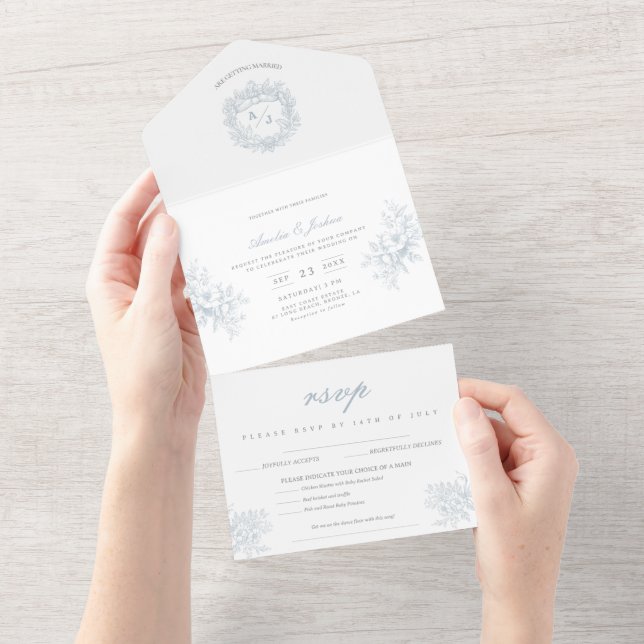 Elegant Fransk Blommigt Blue Toile Bröllop (Avrivbar del)
