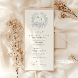 Elegant Fransk Blommigt Blue Toile Bröllop Meny