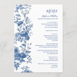 Elegant Fransk Blommigt Menyn Toile Blue Bröllop Meny