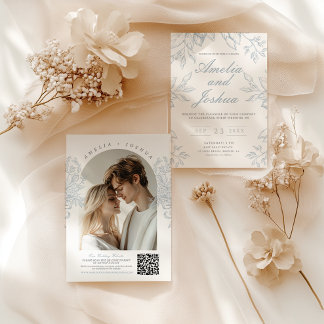 Elegant Fransk Blommigt Photo Arch med QR-kod Inbjudningar