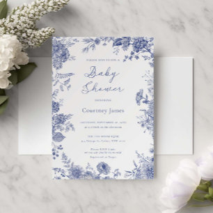 Elegant Fransk Blue Blommigt Baby Shower för tuggb Inbjudningar