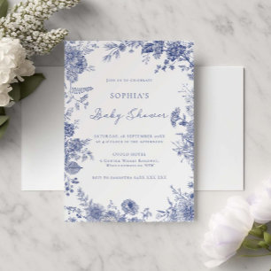 Elegant Fransk Blue Blommigt Baby Shower för tuggb Inbjudningar