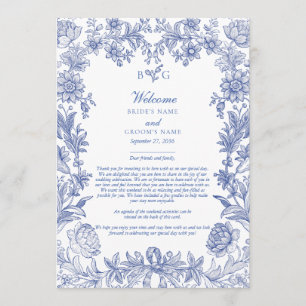 Elegant Fransk Blue Blommigt Bröllop Interneerary Program
