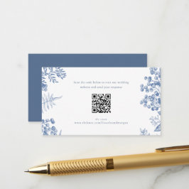 Elegant Fransk Blue Blommigt Bröllop QR-kod Tilläggskort