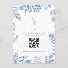 Elegant Fransk Blue Blommigt Bröllop QR-kod Tilläggskort