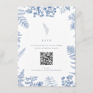 Elegant Fransk Blue Blommigt Bröllop QR-kod Tilläggskort