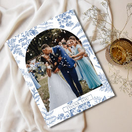 Elegant Fransk Blue Blommigt Bröllop Tack Vykort