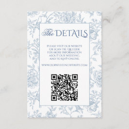 Elegant Fransk Blue Blommigt Toile QR-kodwebbplats Tilläggskort
