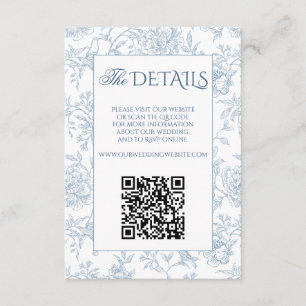 Elegant Fransk Blue Blommigt Toile QR-kodwebbplats Tilläggskort