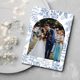 Elegant Fransk Blue Bloom Blommigt Bröllop Tack Kort