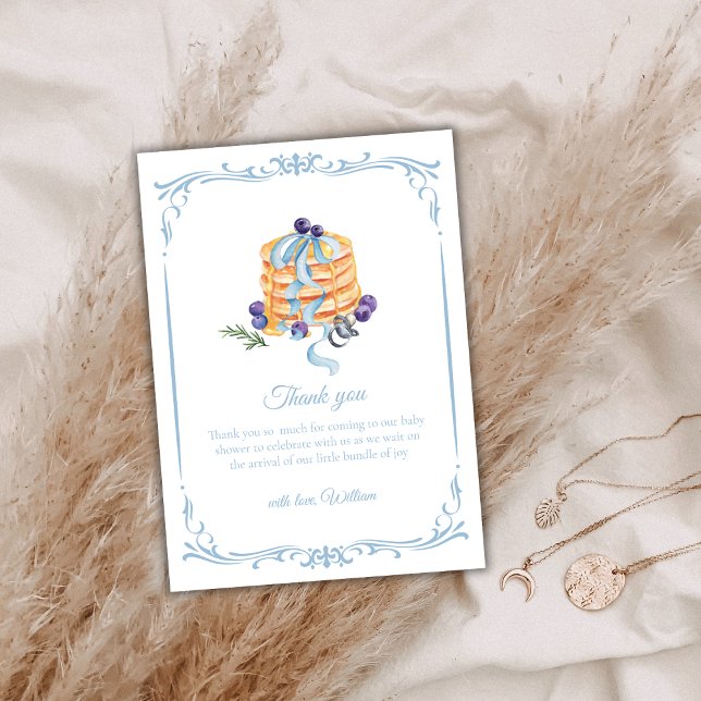 Elegant Fransk Blueberry Pancake Baby Shower Tack Kort (Elegant French Blueberry Pancake Baby Shower Thank You Card)