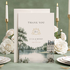 Elegant fransk Château Monogram bröllop tack Kort