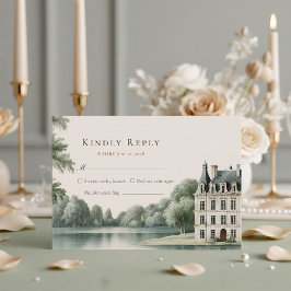 Elegant fransk Château-monogram bröllops-RSVP OSA Kort