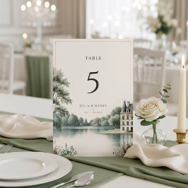 Elegant fransk Château-monogram bröllopsbord Bordsnummer